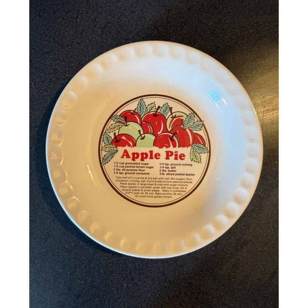 VTG Ceramic Sunnycraft Apple Pie Recipe Baking Dish Plate 11" Oven Safe Fall